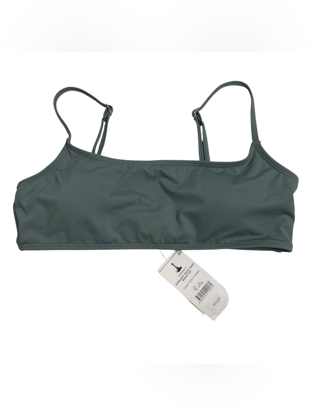 Cotton On Body Straight Neck Crop Bikini Top Dusty Khaki Green Medium New NWT